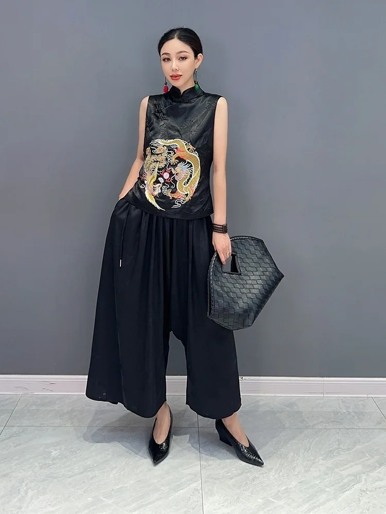 Vefadisa 2025 Summer Women Solid Color Octave Piece Wide Leg Pants Fashion Black Personalized Trendy Girl Casual Pants ZY1720