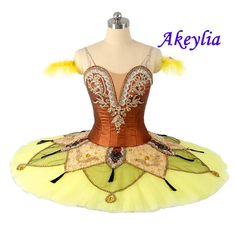 

Adult Professional platter tutu competition women classical ballet tutu costume stage dance dresses yellow for girls JN0056