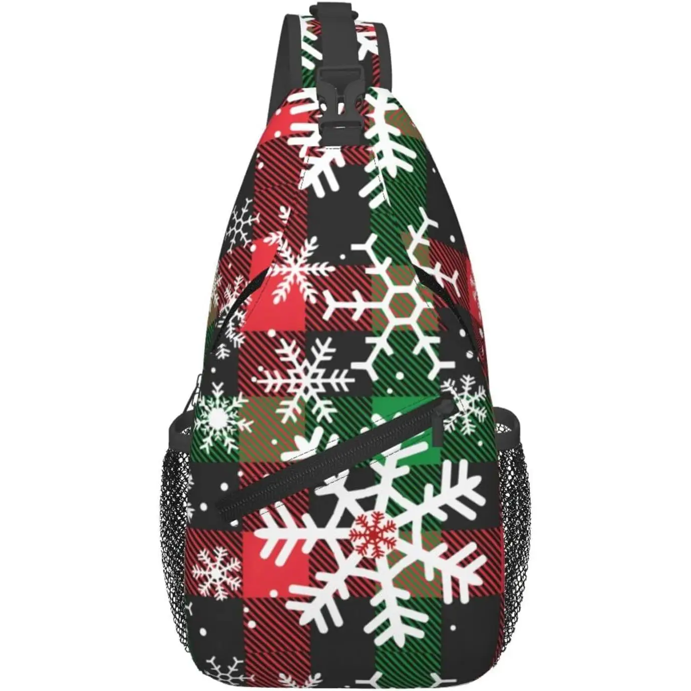 

Рождественская сумка через плечо для женщин и мужчин, регулируемая нагрудная сумка в клетку буйвола со снежинками, сумка на плечо, рюкзак на ремне Merry