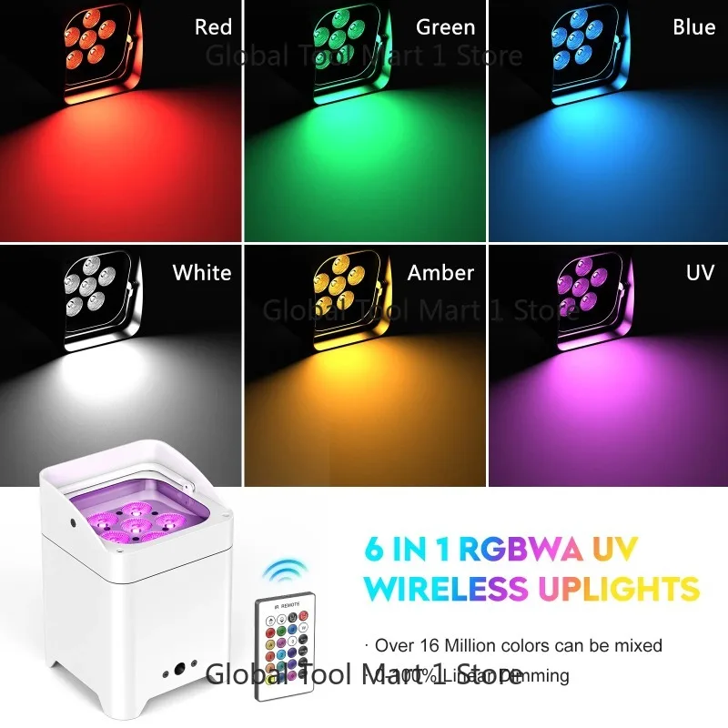 RGB-WA+UV 6x18W Wirel-ess LED Par Light Rec-hargea-ble D-MX Stage Effect Lamp 4PCS with Bag