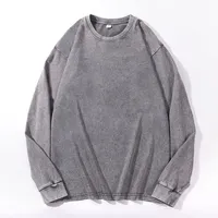 Plus Size Washed Pure Cotton Long Sleeve T-Shirt European Style Oversized round Neck Big Size for Men And Women Casual Loose ...