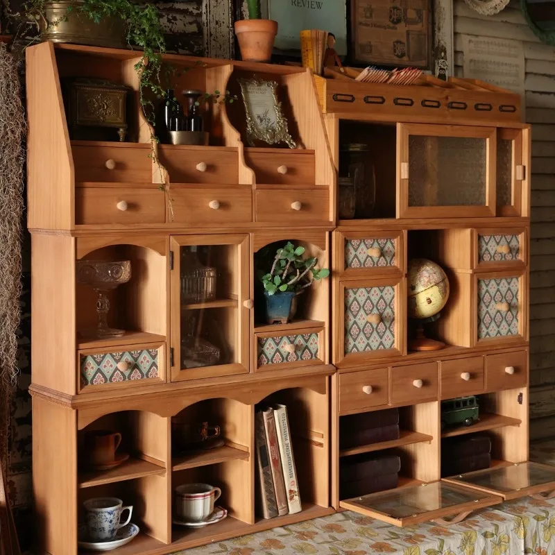 Vintage Desktop Storage Box Drawer Type Wooden Locker Hand Account Stationery Brush Desk Organizing Shelves