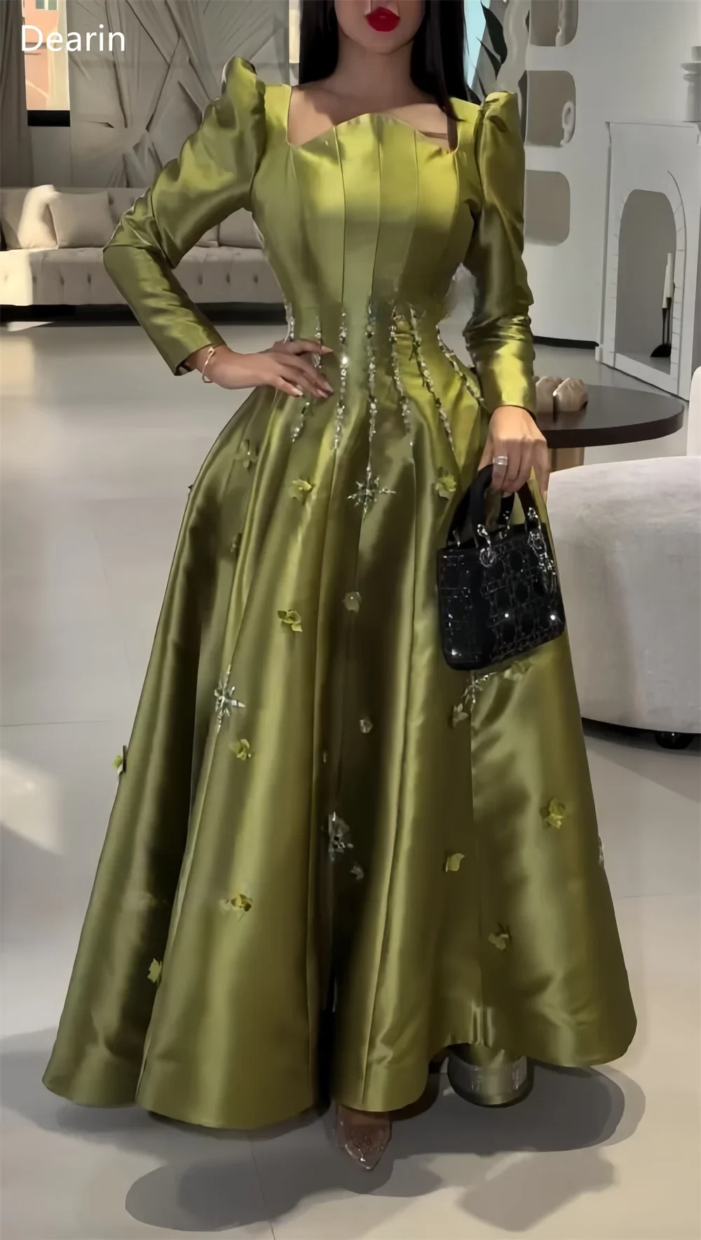 Personalizado Arabia Saudita Dearin asimétrico A-line faldas hasta el suelo apliques drapeados vestidos para ocasiones a medida vestido Formal Eve