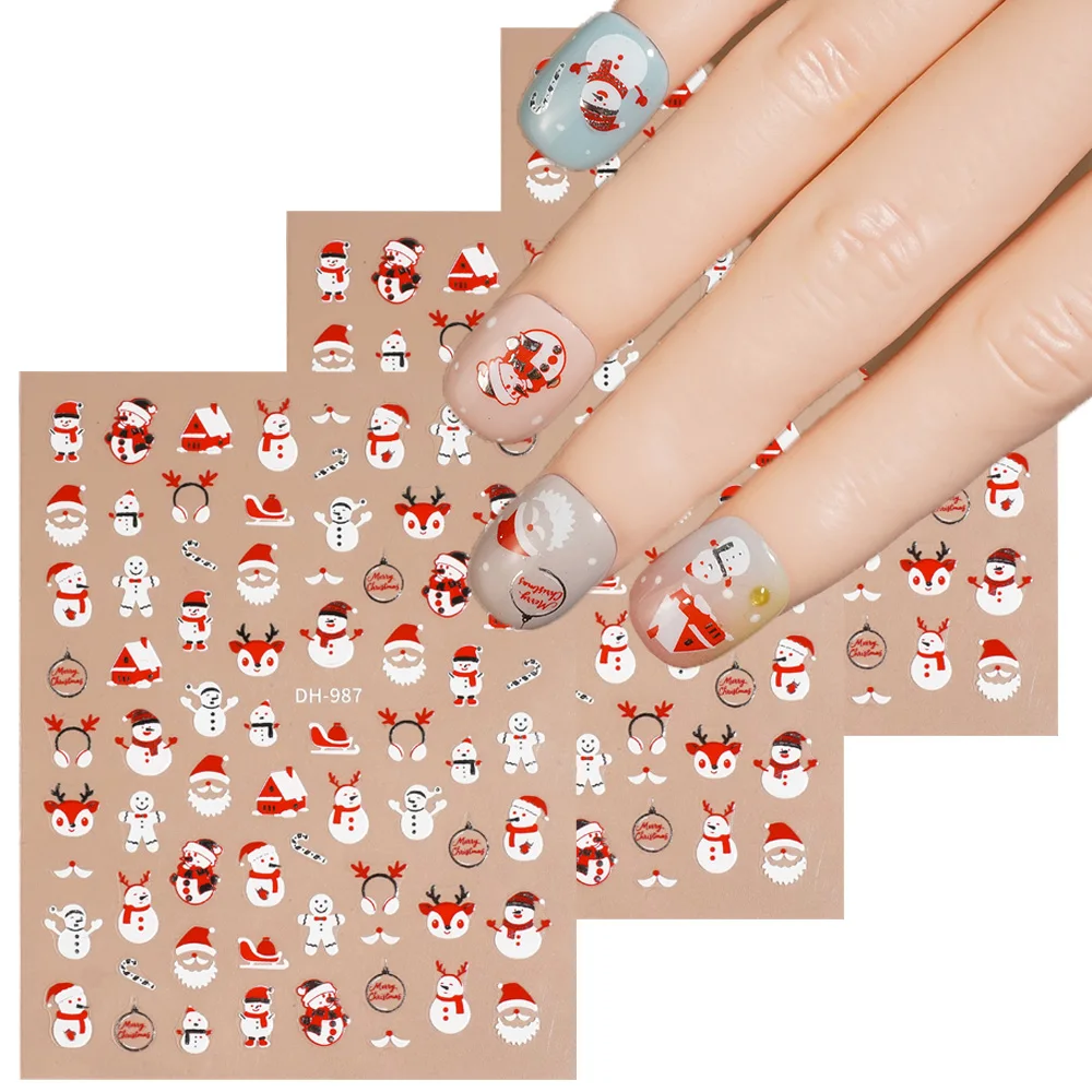 

1/5pcs Snowman Christmas Nail Stickers 3D Flat Cute Cartoon Nail Art Stickers DIY Women Manicure Self-Adhesive Decoration Decals