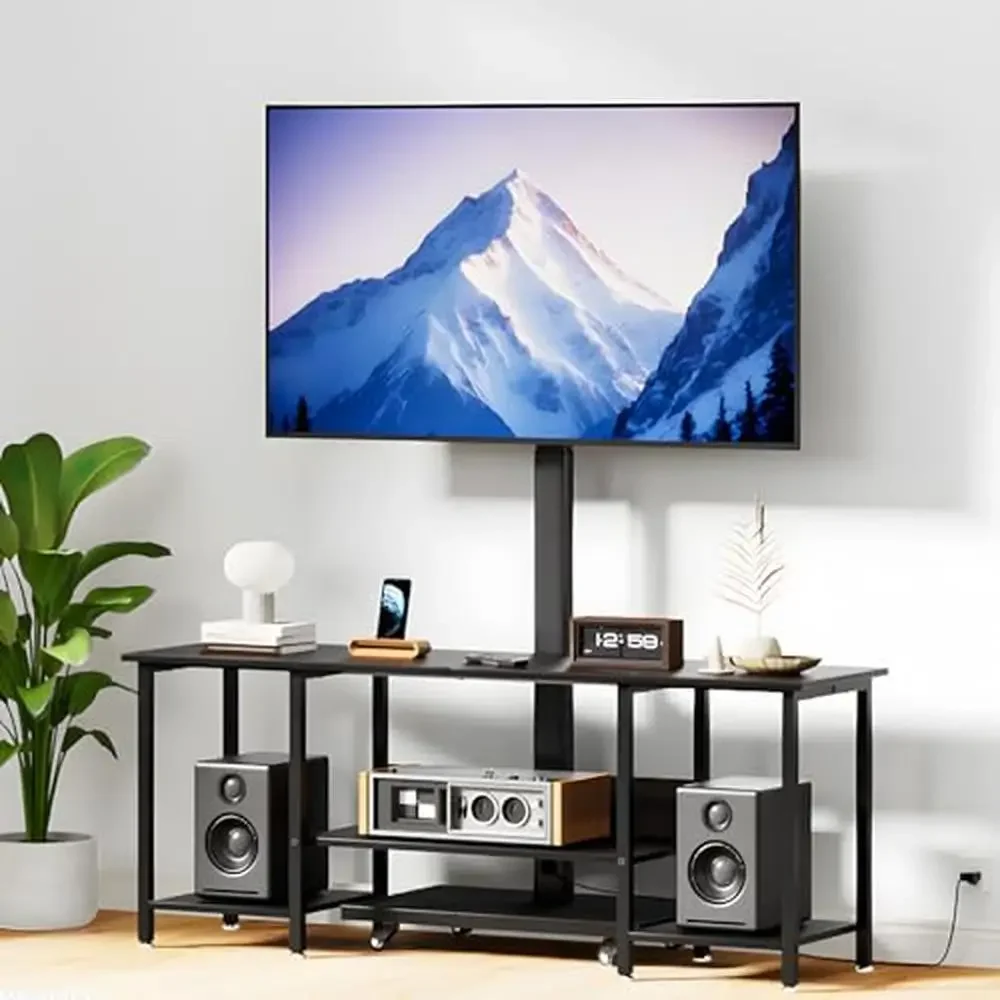 Universal TV Stand Mount Wheels Swivel 32-65 Inch Entertainment Center 2 AC Power Outlets 2 USB Interfaces Storage Shelves