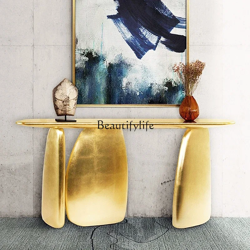 yj21 Italian Style Light Luxury Entryway Art Console Table Designer Model Entryway Wall-Mounted Ultra-Narrow Sideboard