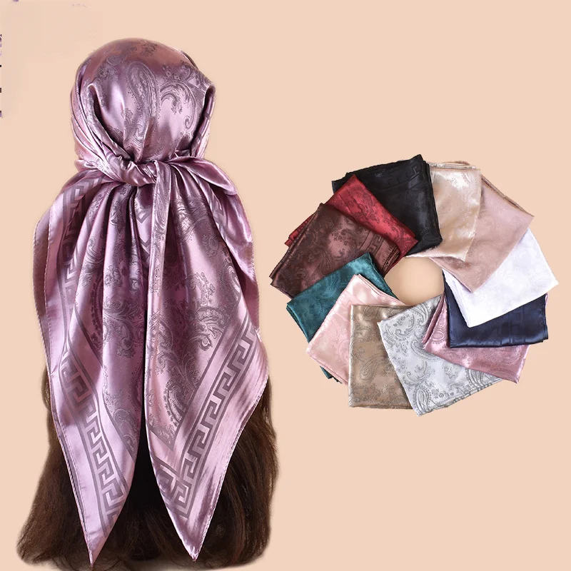 

Summer New Fashion Joker Headscarf Square Scarf Jacquard Cashew Flower Printed Large Square Scarf Beach Vacations Accessories