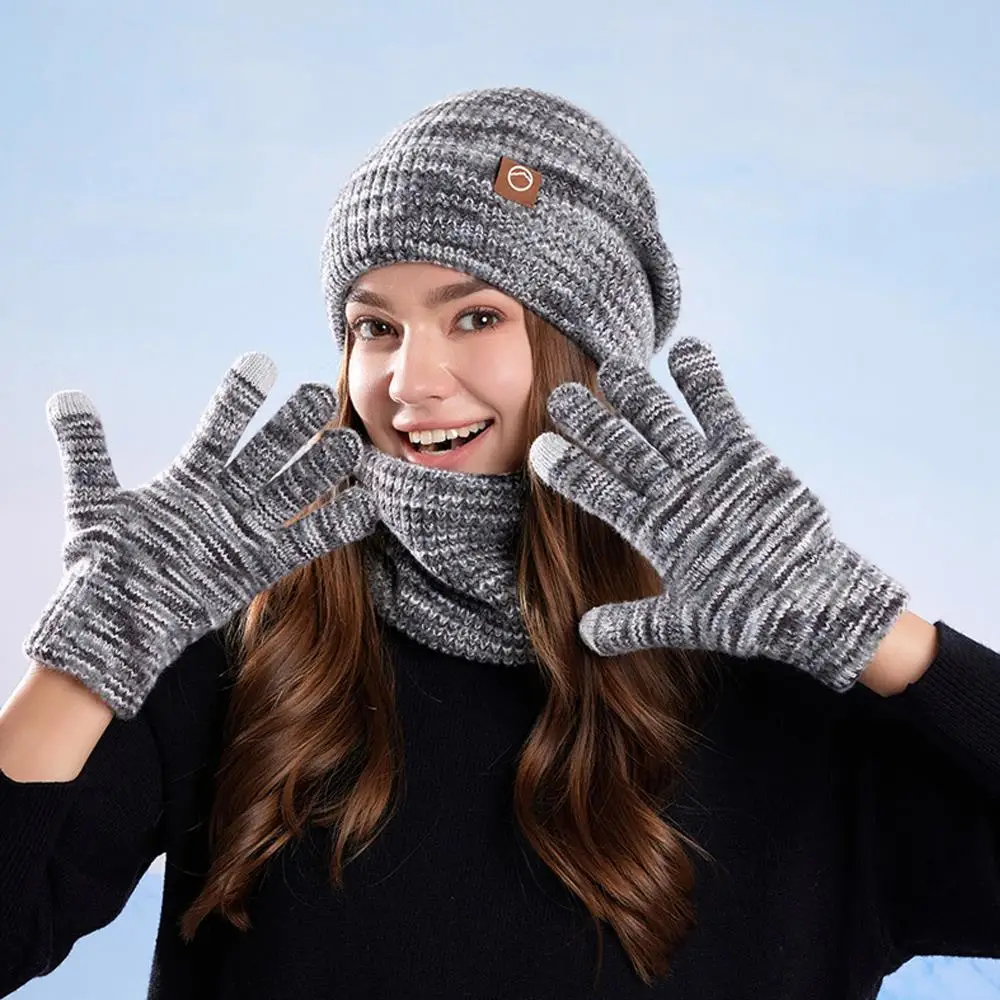 3 قطعة/المجموعة قبعة التزلج الصوف وشاح محبوك قفازات شاشة اللمس سميكة قبعة الدفء الرياضة في الهواء الطلق الدافئة لينة يندبروف قبعة