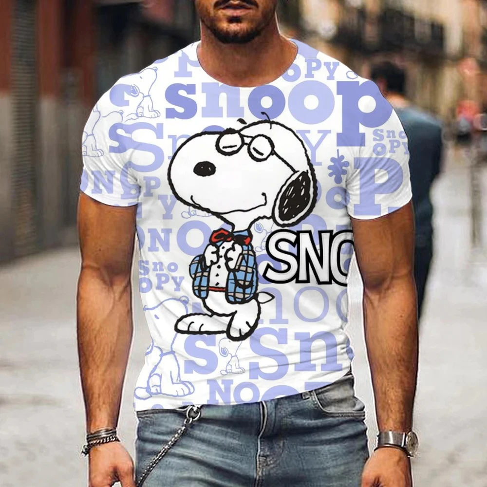 MINISO Summer Men Snoopy Printed T-Shirt Cute Cartoon Tops Tees Fashion Short Sleeve Clothing Male Daily Casual Streetwear