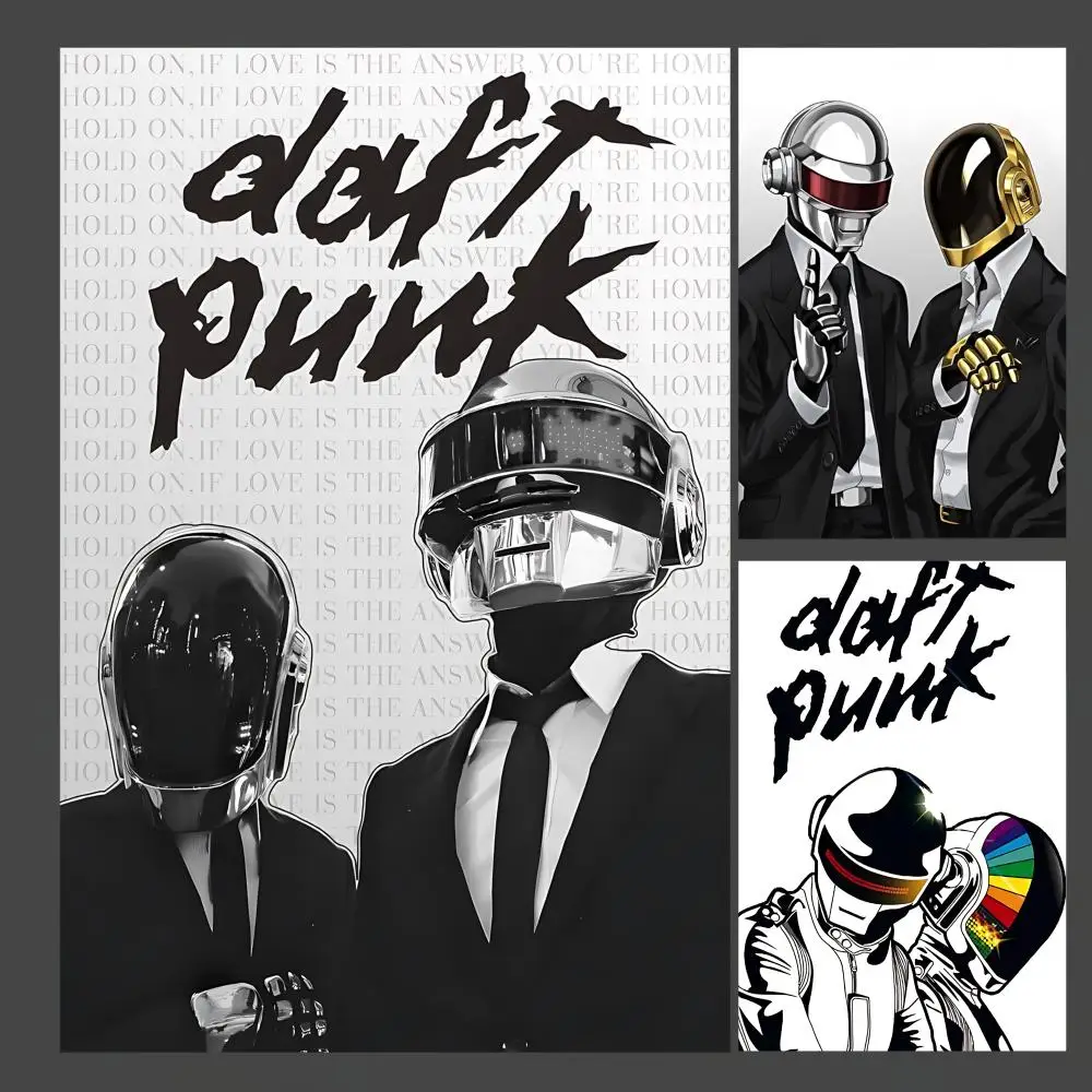D-Daft Punk Retro Helmet Poster  Big Self-adhesive Art Waterproof Sticker Coffee House Dorm Room Wall Decor