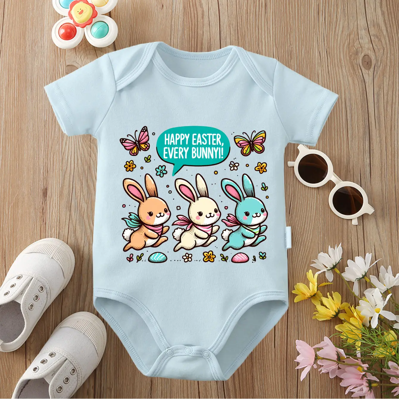 

Боди из чистого хлопка с принтом для малышей на Первое Пасхальное празднование/комбинезон с изображением счастливого кролика, удобная одежда для новорожденных от 0 до 12 месяцев