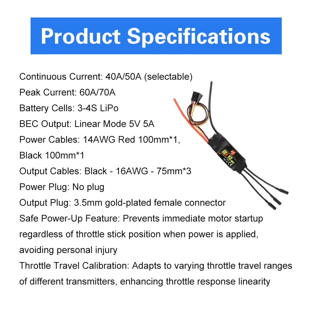 وحدة تحكم في السرعة ESC بدون فرش ثنائية الاتجاه ESC مع دفع عكسي 40A 50A لنموذج RC FPV محافظ إلكتروني ثابت الجناح