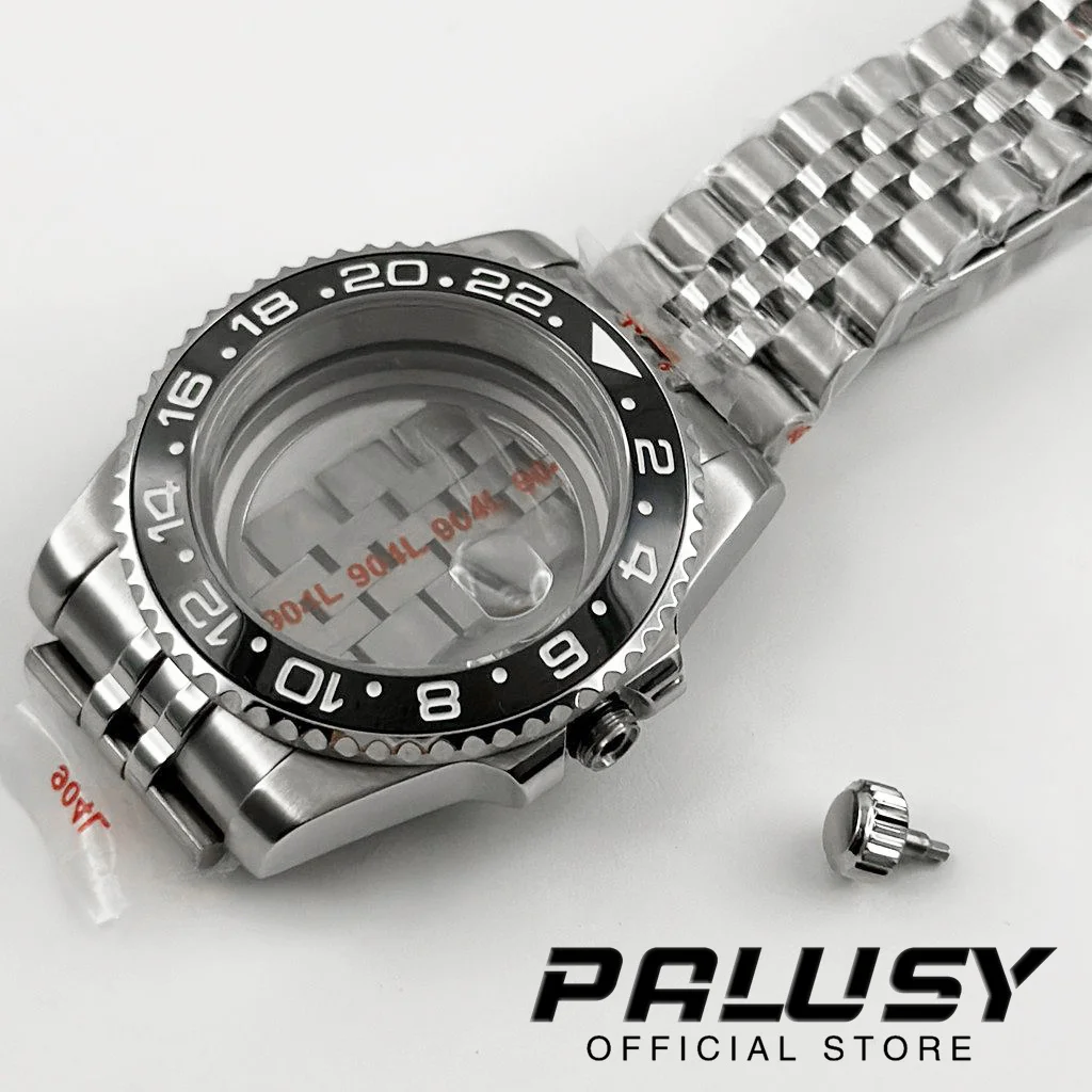 40mm sub caixa de relógio preto gmt moldura creme cristal safira para nh34 nh35 nh36 nh38 nh70 nh72 eta2824 movimento nh35 peças