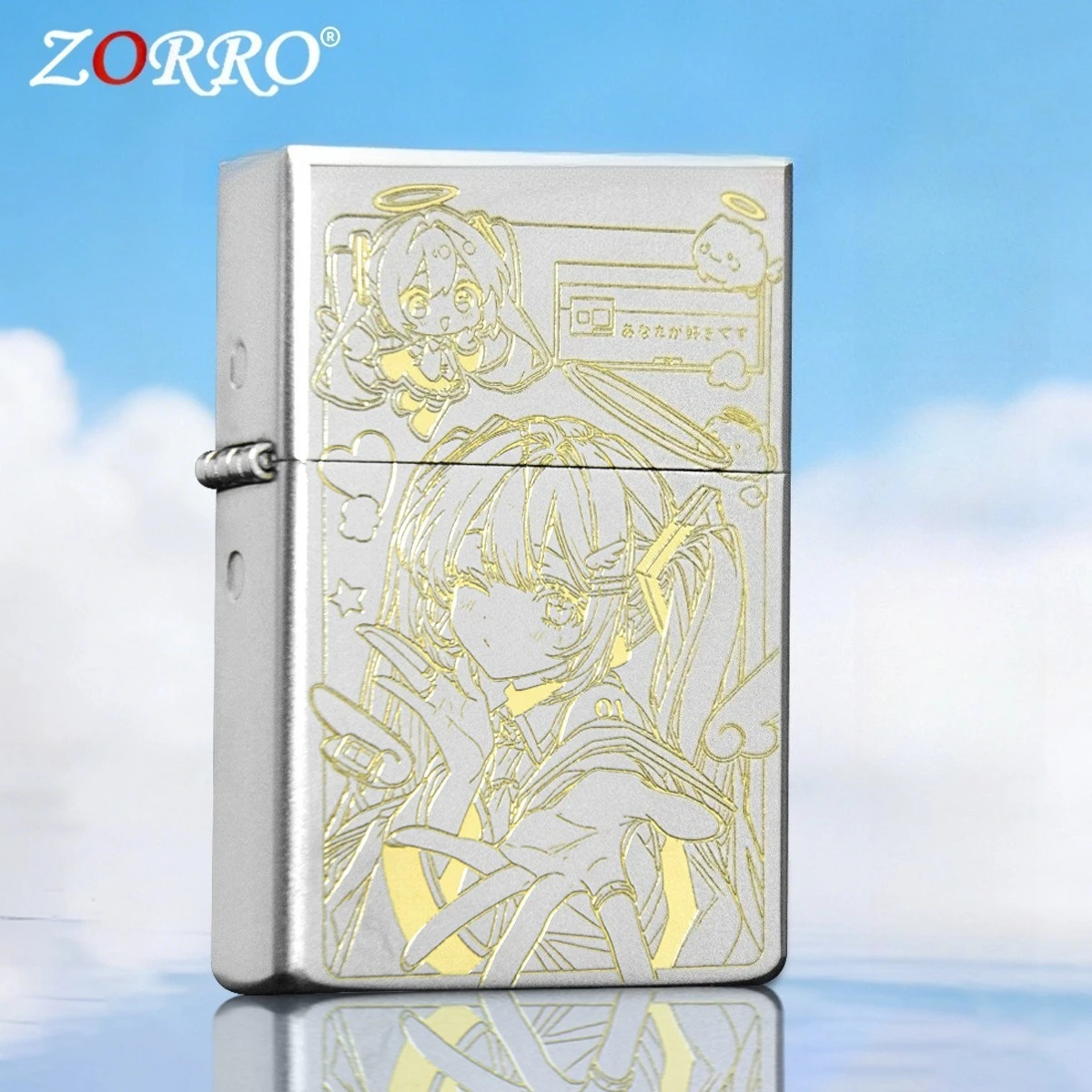 Genuine ZORRO Sand Chrome Carved Kerosine Lighter, Retro Flip-top Windproof Grinding Wheel Ignition Personalized Creative Gift
