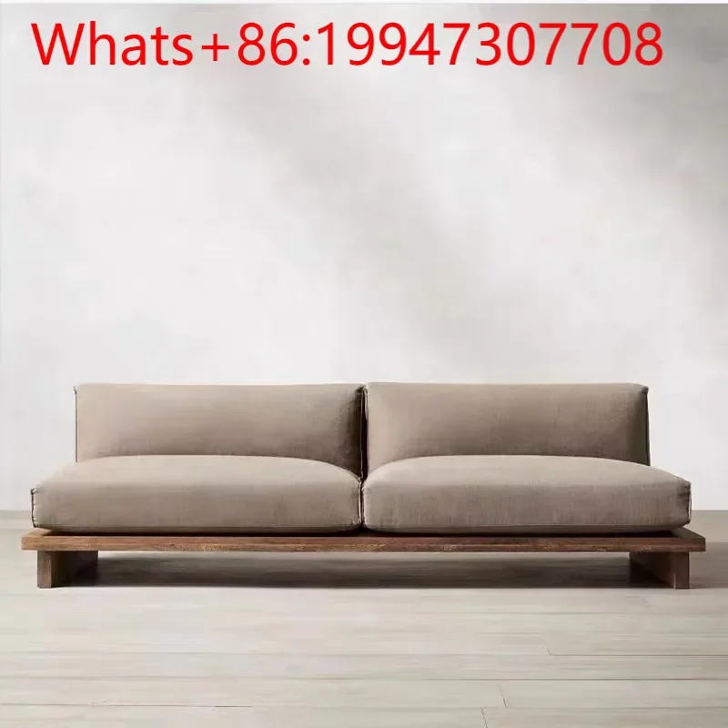 

New Japanese-style retro solid wood straight-row sofa Nordic light luxury single and double three-person combination