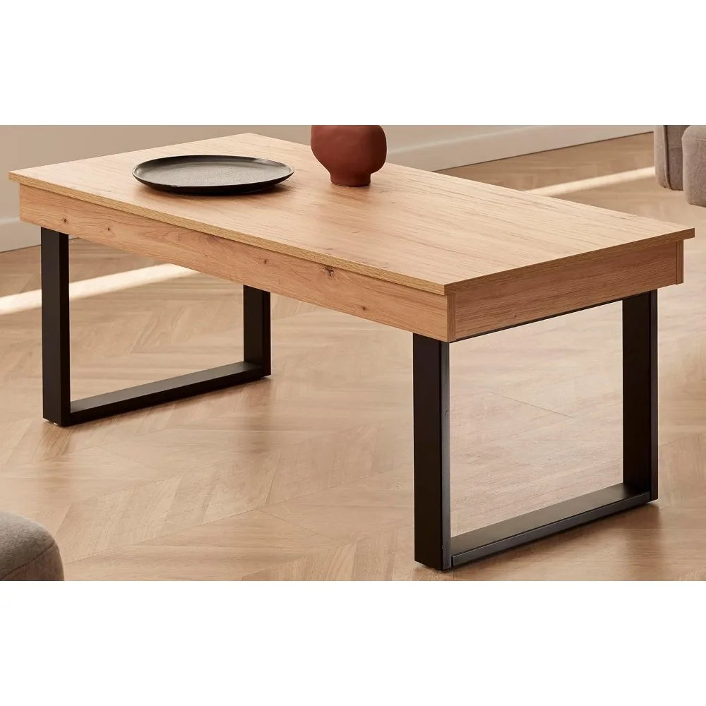 Mesa Centro Elevable Con Almacenaje، Color Mara Roble. ميديداس: 100 سم × 50 سم × 47 سم.