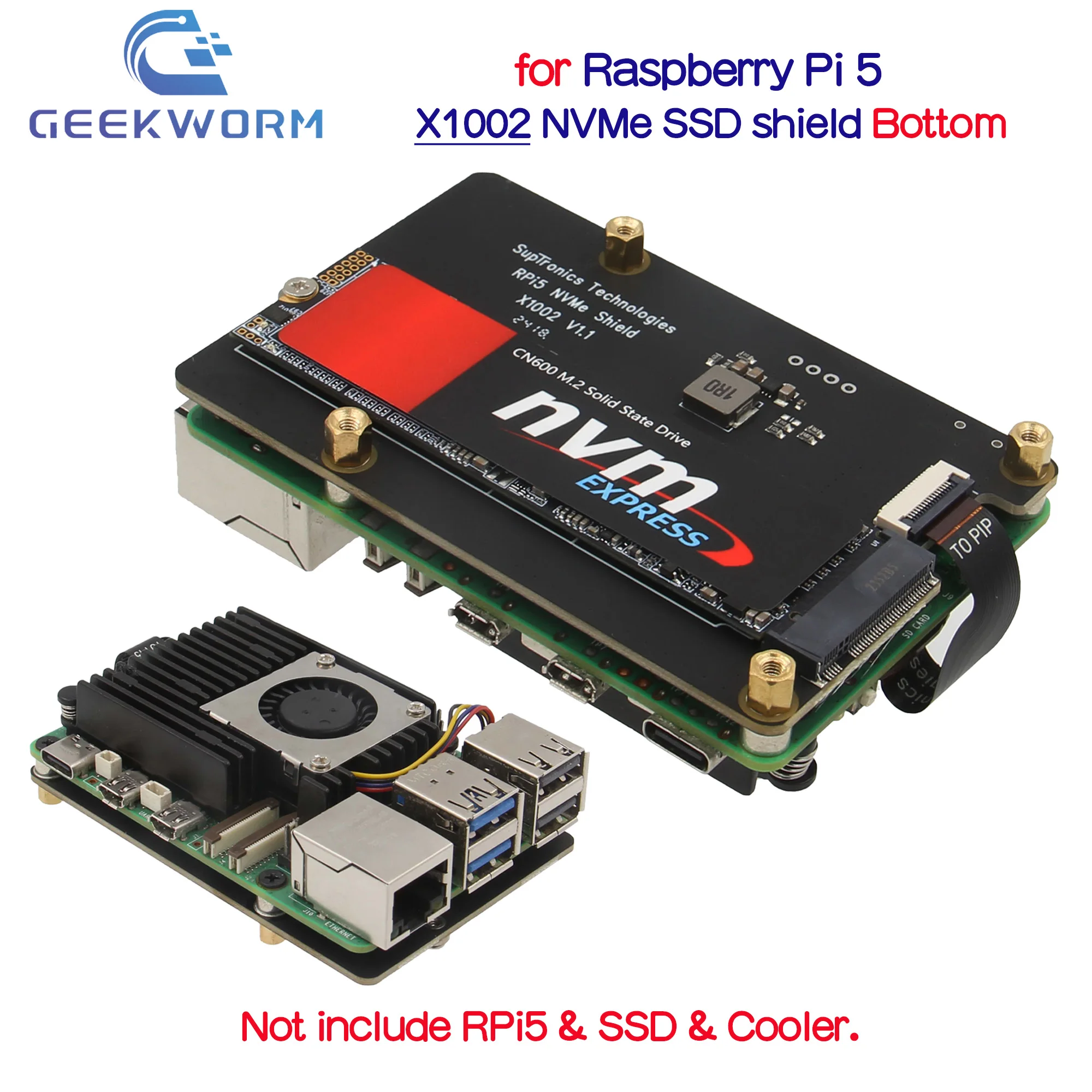 Scheda SSD Geekworm X1002 M.2 NVMe per Raspberry Pi 5 |   Adattatore PCIe