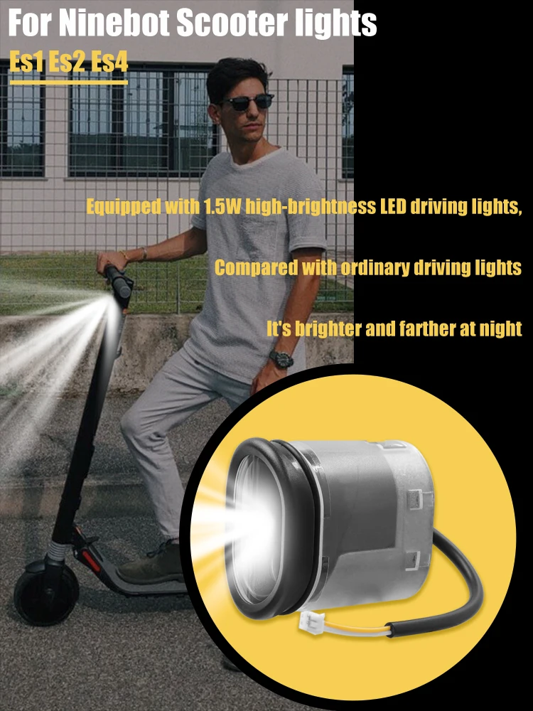 Farol elétrico para ninebot es1 es2 es4 max g30 g30d scooter inteligente lâmpada dianteira do diodo emissor de luz kickscooter à prova dwaterproof água farol parte