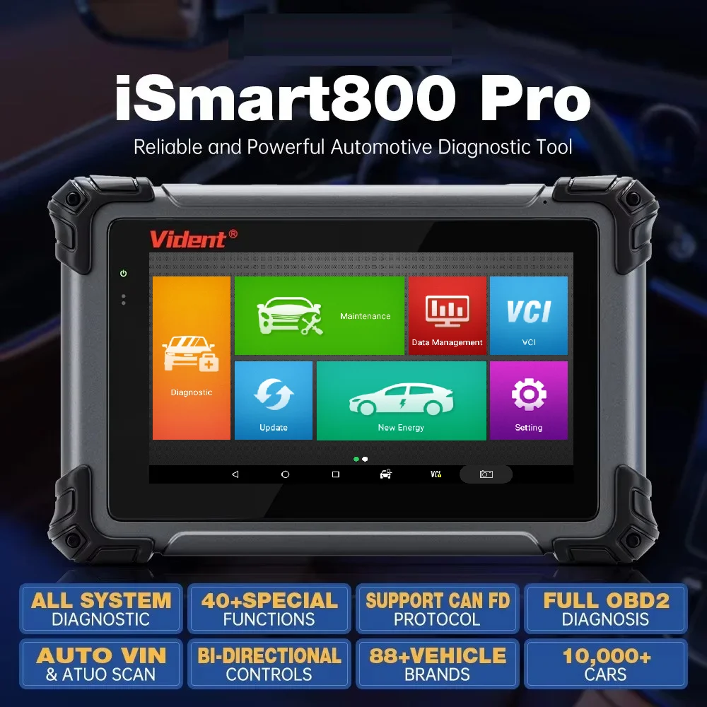 Vident iSmart800Pro Car Scanner All System Diagnosis 40 Reset Function OBDII Full Function Key Fob Programming Scanner Tool