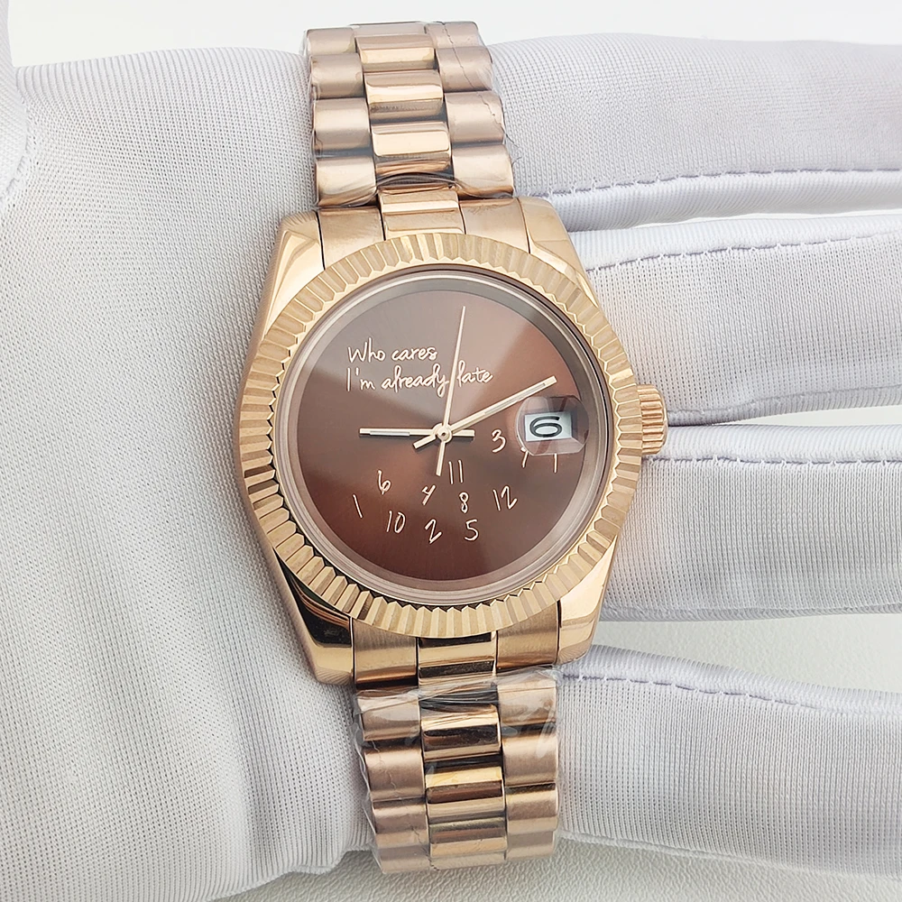 36/39 مللي متر الفضة/الذهب/الوردي الذهب الرجال ساعة ساعة مخصصة لا شعار الياقوت الزجاج الفولاذ المقاوم للصدأ nh35 حركة مقاوم للماء