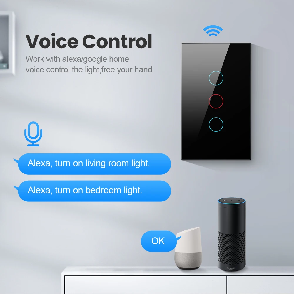 AVATTO-Interruptor de pared Tuya Zigbee, sin cable neutro, No requiere condensador, interruptor de luz inteligente, 1/2/3 entradas, funciona con Alexa /Google Home