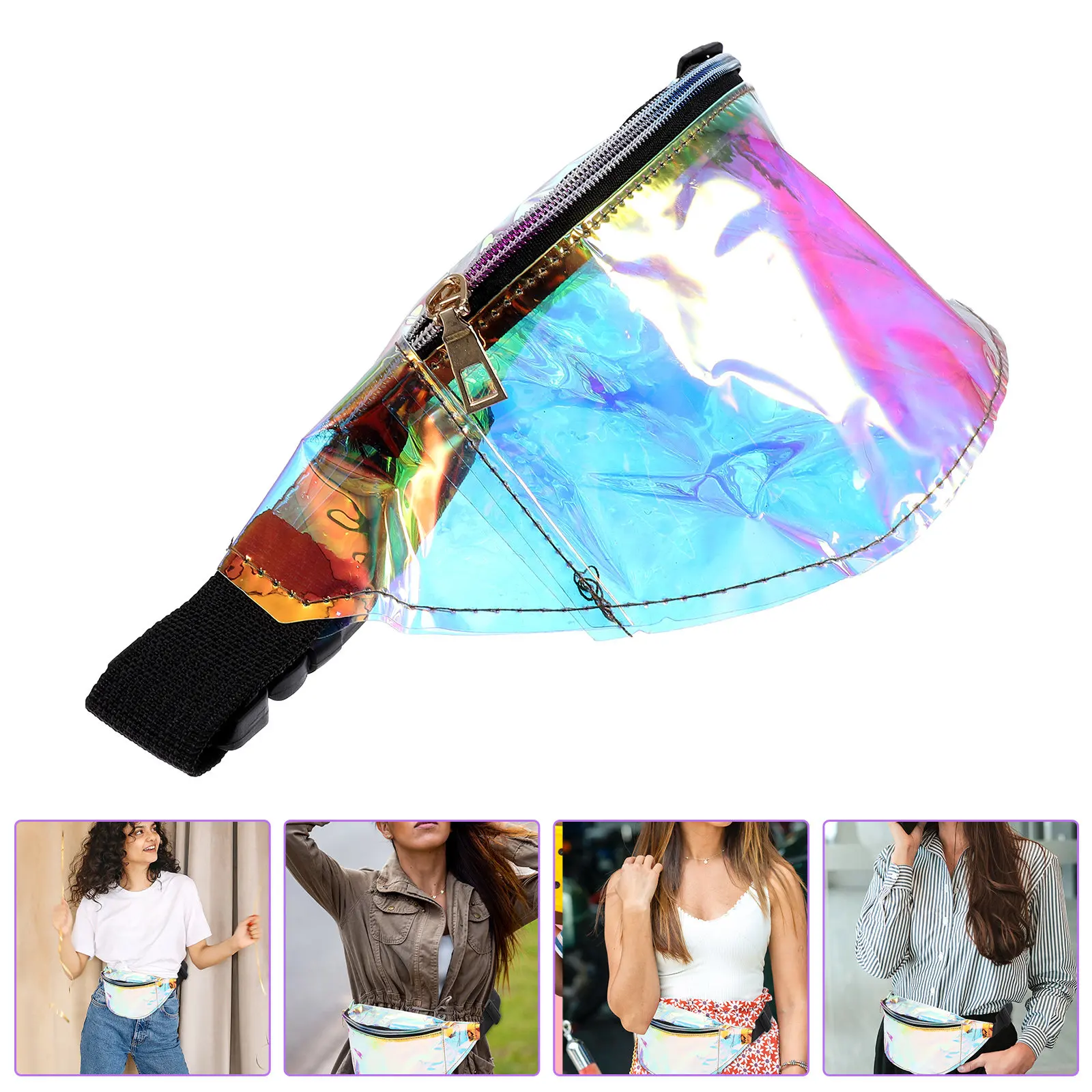 

1Pcs Waist Bag Adjustable Belt Transparent Dazzling Waist Bag for Women Shopping Travel Daily Use Crossbody Fanny Pack