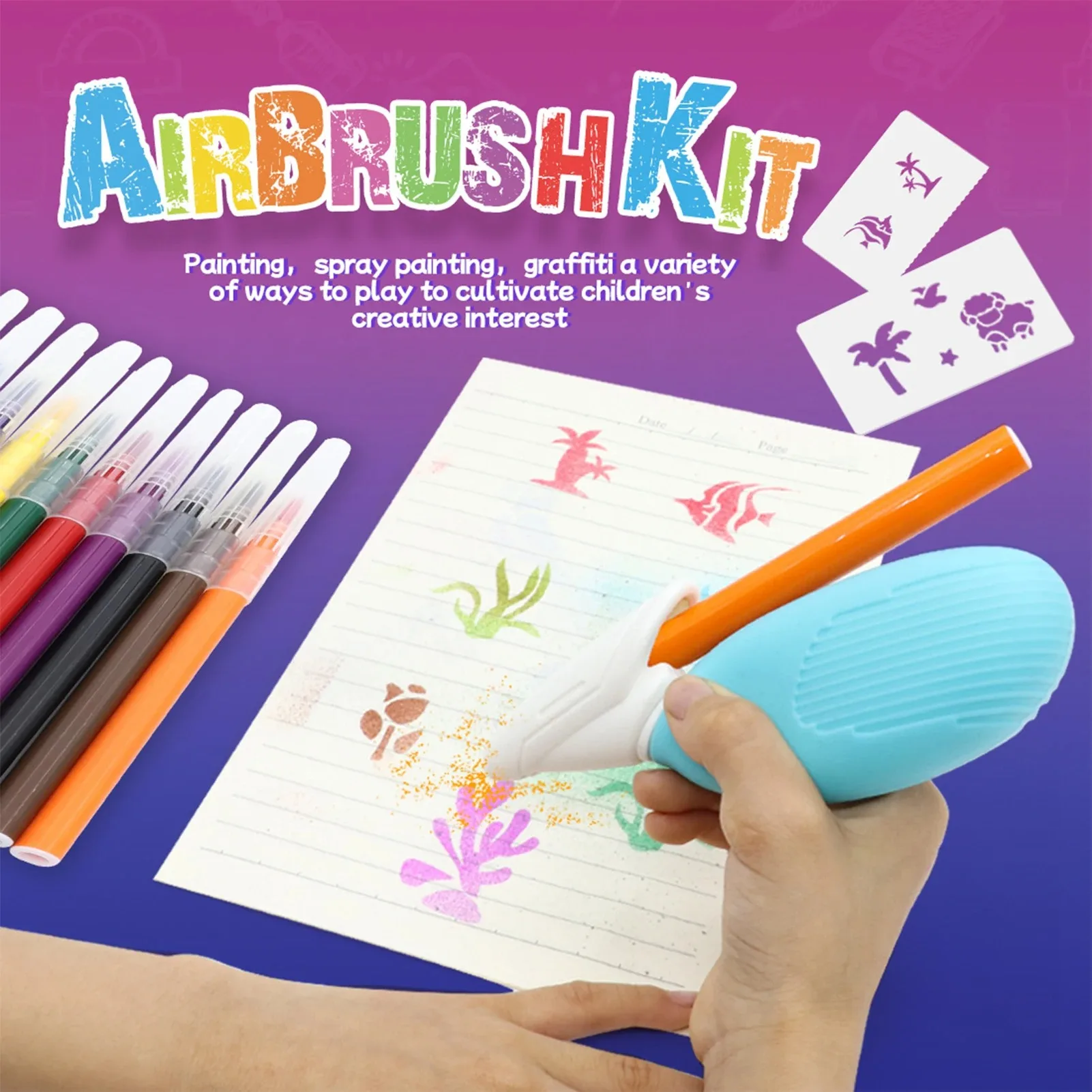 Stylo de pulvérisation d'aquarelle électrique pour enfants, pinceau de couleur peint à la main, lavable, 12 couleurs, jouets de dessin pour enfants, ensemble de jouets cadeaux