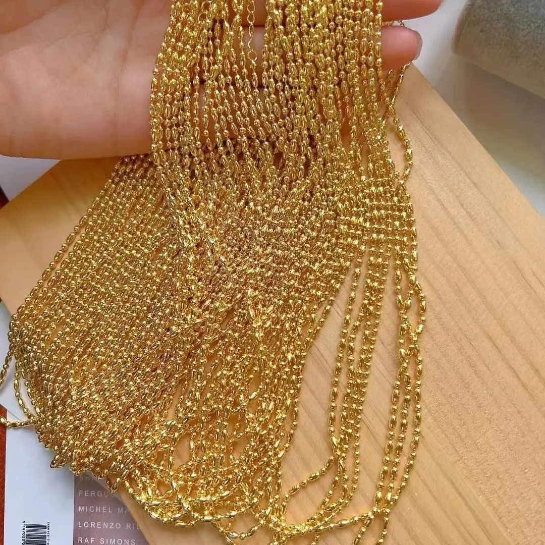 

20PCS, Gold Necklace For Women Men Gold Color Oval Bead Ball Chain Necklaces Choker Jewelry Accessories Wholesale