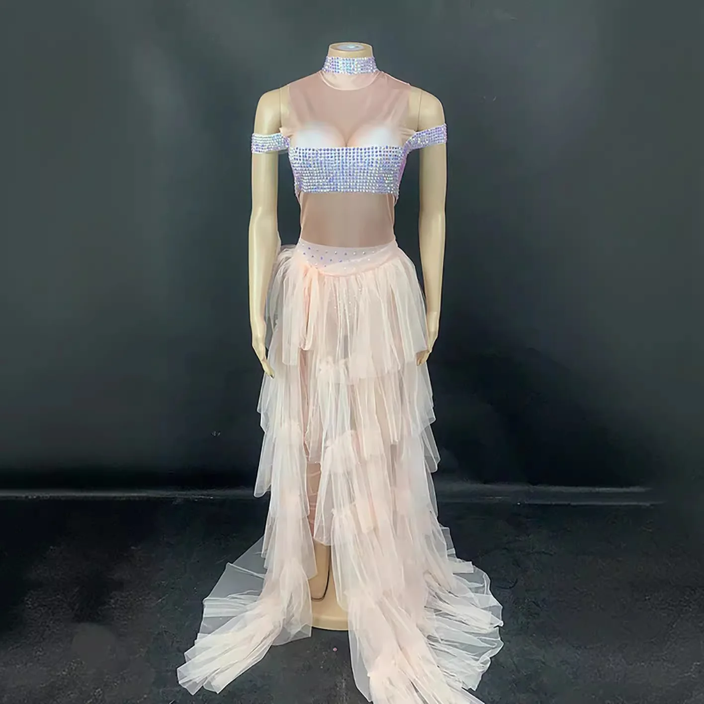 

White Yarn Elastic Sleeveless Long Evening Dress For Female Song Catwalk Show Opening Stage Performance Body Transparente Flecos