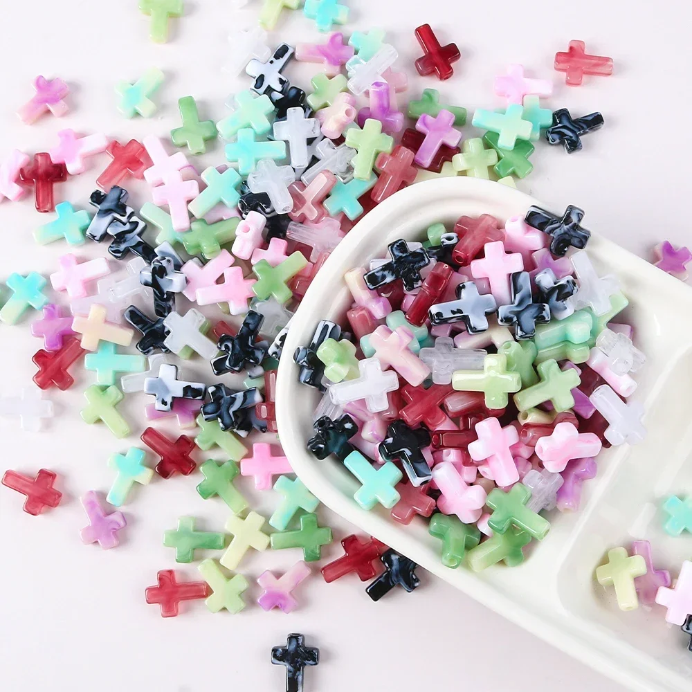 30pcs 12x15mm Cross Shape Natural Stone Acrylic Beads Charms for Jewelry Making DIY Necklace Earrings Accessories