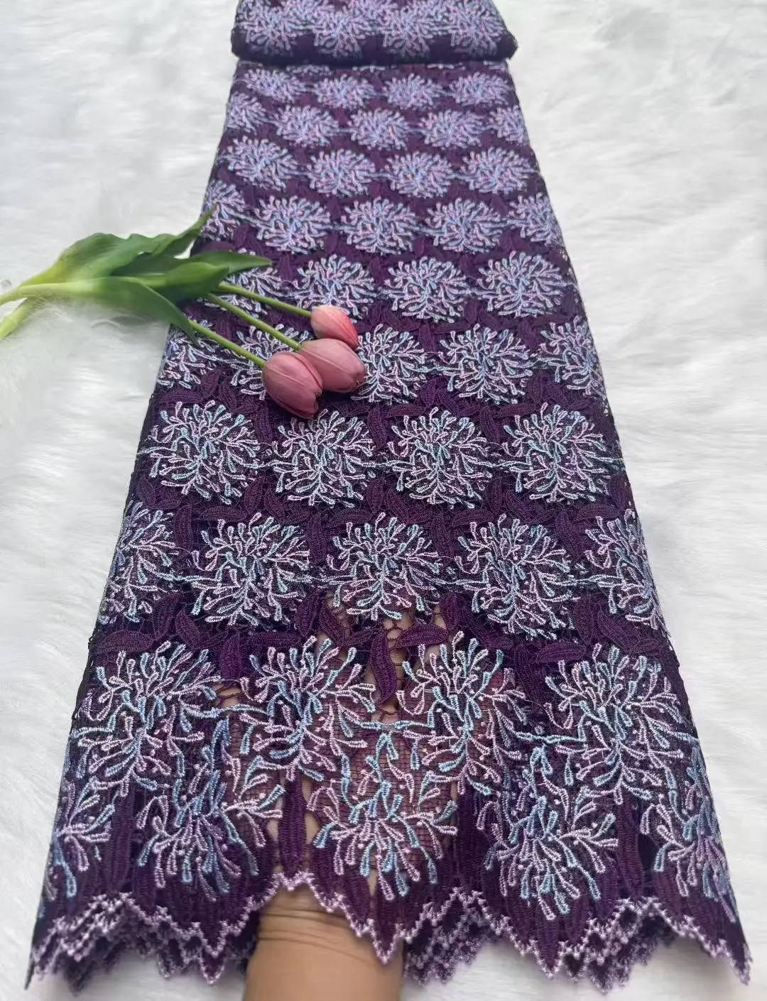 

African Guipure Cord Lace Embroidery Nigerian Multicolor Sequins Water Soluble Lace Fabrics French Mesh For Wedding Party Season