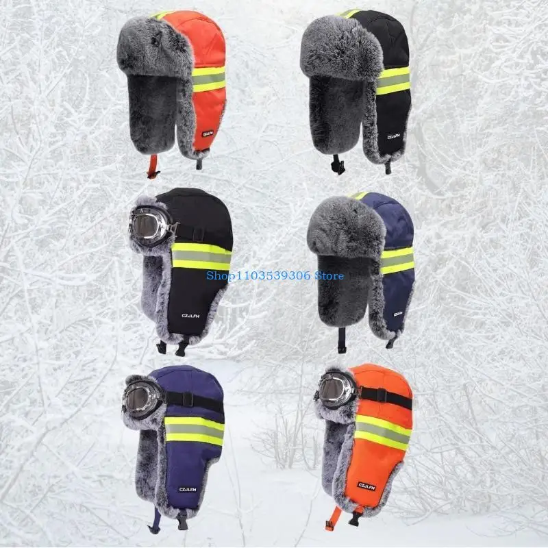 400A Reflective Winter Trapper Hat with Goggles for Cycling Visibility and Safety