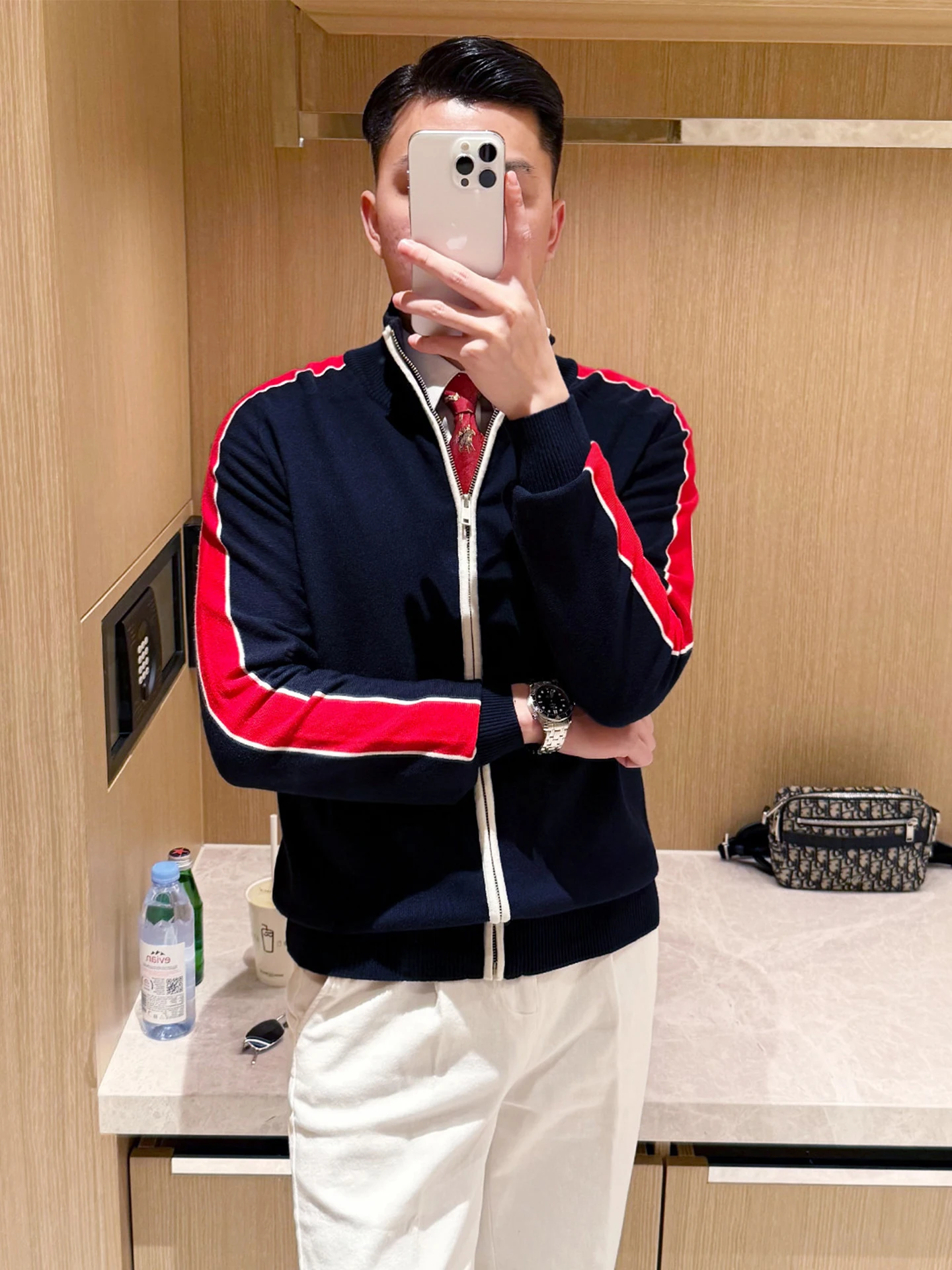 

Retro Collar Zipper Knitted Sweater Men's Faion Busin Slim Fit Striped Patchwork Autumn Winter Cardigan Outerwear