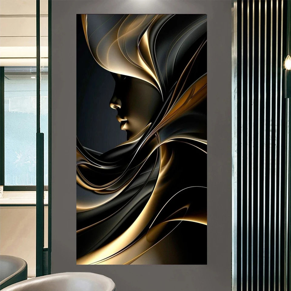 DIY 5D Diamond Painting New Collection Nordic Black Gold Abstract Woman Full Square Round Mosaic Diamond Embroidery Sale Large
