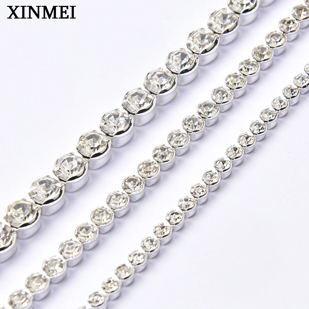 Gold Silver Base Glass Rhinestone Dense Non-claw Chain Pearl Cup Chain Trim Sewing for Clothes Bags Shoes Decoration Accessories