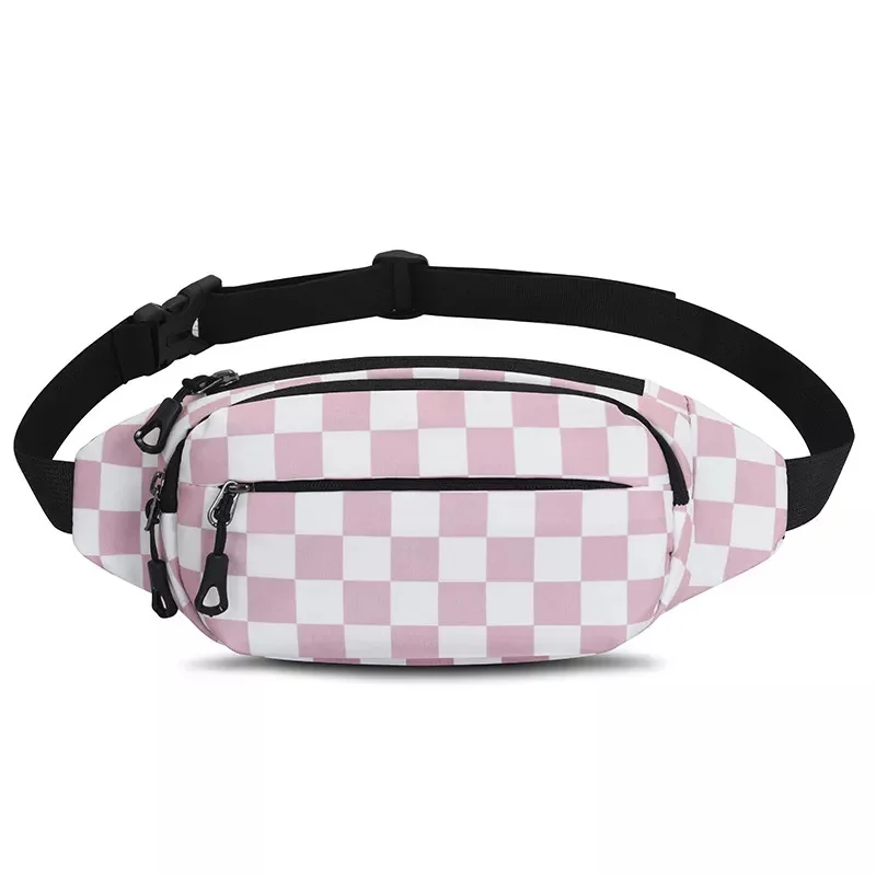 Casual Checkerboard Waist Bag Stylish  Unisex Outdoor Chest Shoulder Bag Waterproof Sport Running Chest Bag