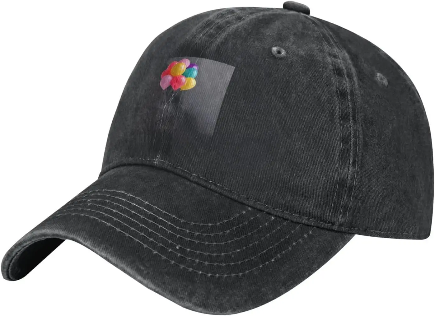 

Black Dream Balloon Printed Washed Cowboy Baseball Cap for Adults - Stylish and Breathable Hat