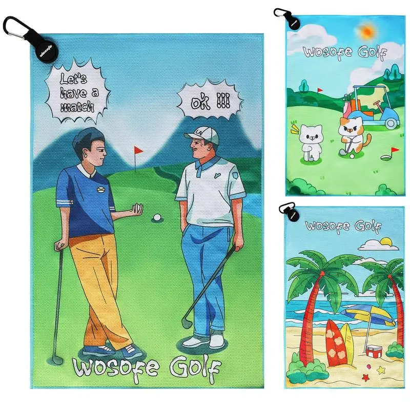 Magnetic Golf Towel Magnetic Outdoor Golf Towel Funny Pattern Golf Cleaning Towel Waffle Golf Club Ball Towel With Carabiner