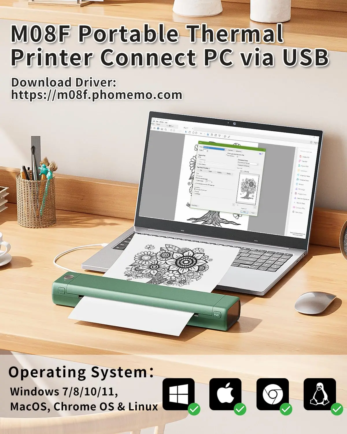 Phomemo M08F Portable Printers Wireless for Travel, Support 8.5\