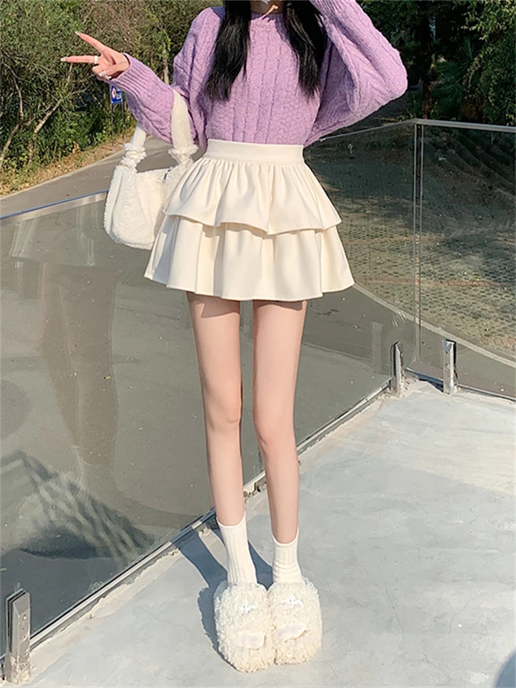 

plus Size Women's Sexy f Skirt with Lace Trim High Waist Puffy Cake Skirt Korean Sle Commute Pure Color ort Skirt