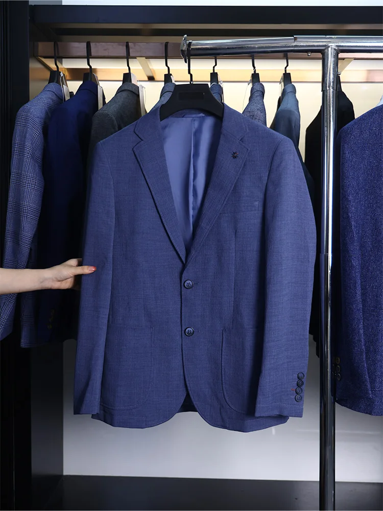 

Homesi! Spring Autumn Men's Casual Detachable Chest Pin Starched Suit Jaet Busin Casual Single-breasted Chinese Made