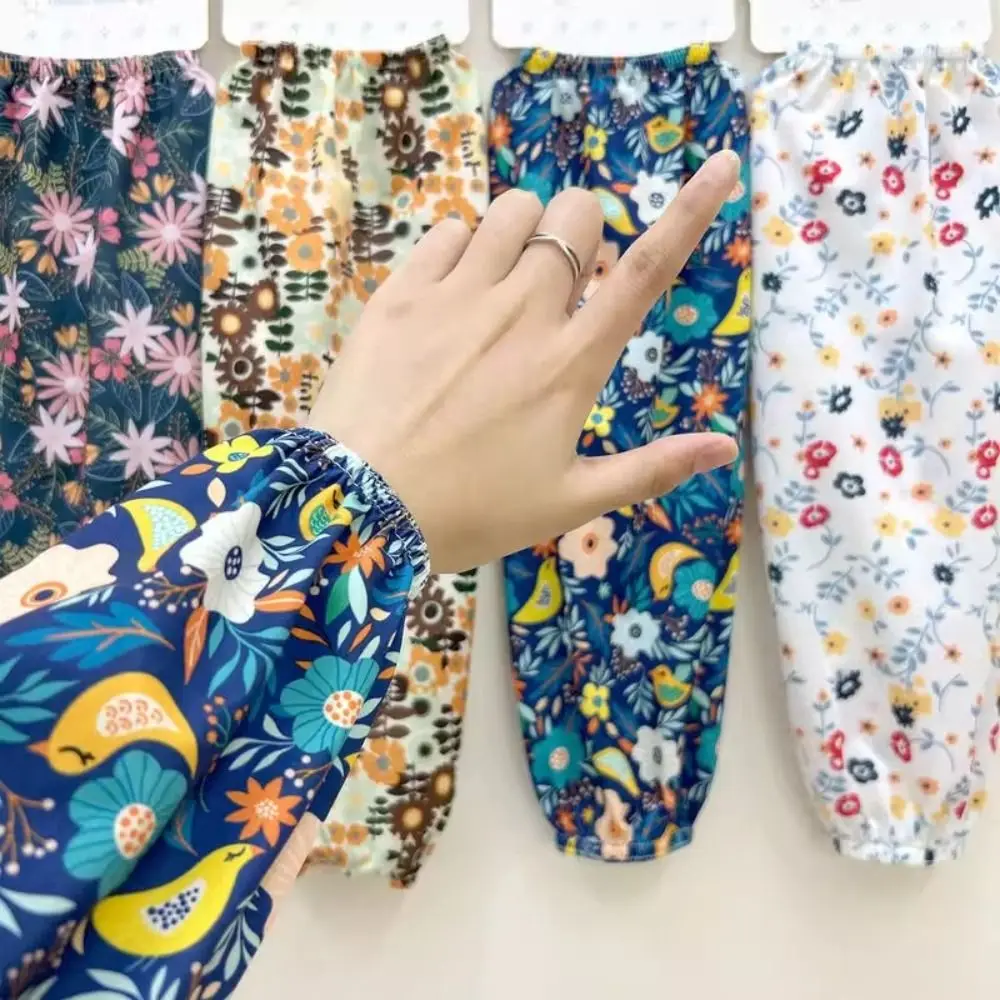 New Fashion Floral Ice Silk Gloves Anti-UV Loose Sunscreen Sleeves Breathable Arm Protectors Riding Driving Sleeves Summer