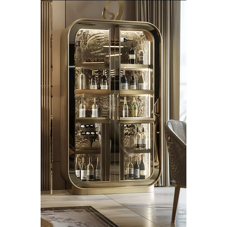 Morden Gold Stainless Steel Small Cooler Wine Display Cabinet Wine Cooler Fridge for Wine Storage