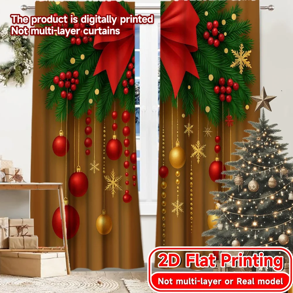 2D Flat Printing,2pcs Festive Elegance(1) Chic Curtains&Window Treatment 100% Polyester Curtains Decorations Inside Ldeal for