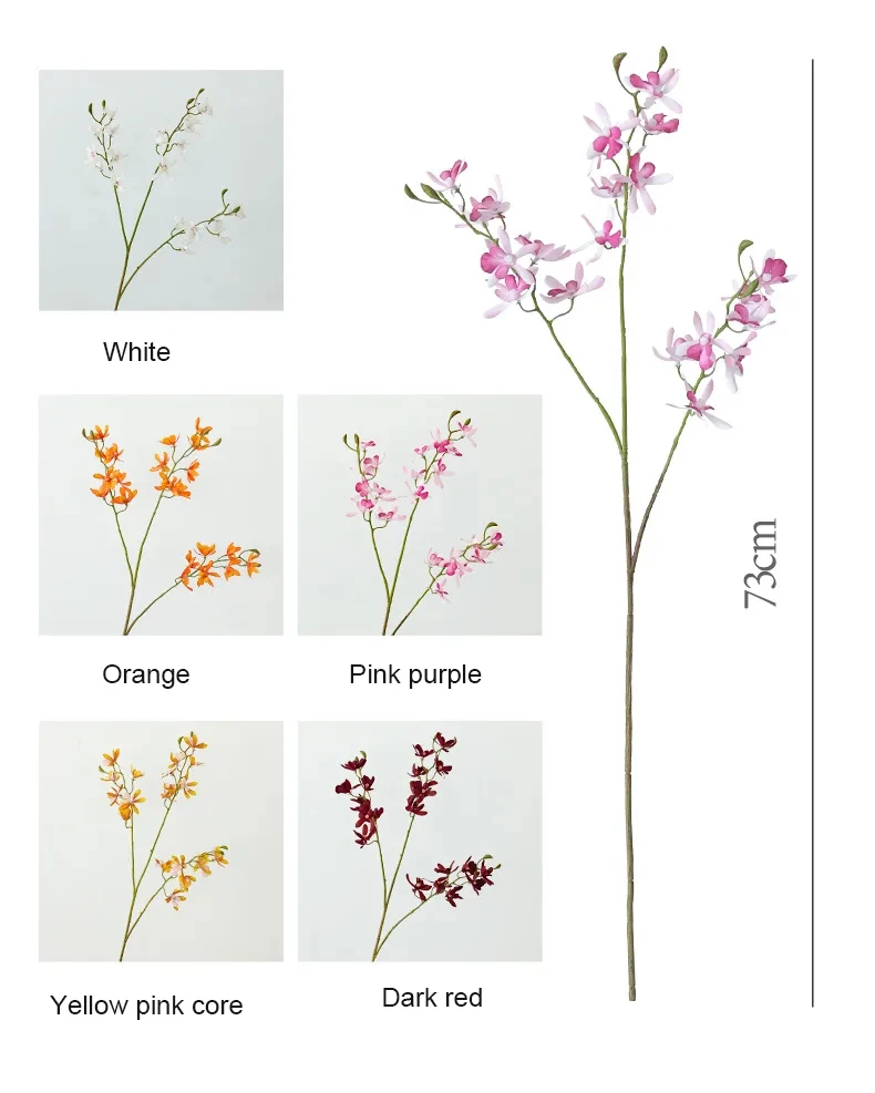 5 Stück Künstliche 3-Zweig Papilio Orchideen aus Seidenblumen, Cymbidium, Heimdekoration, Hochzeitsarrangement, Blumenstrauß, Partydekoration – Detail 3