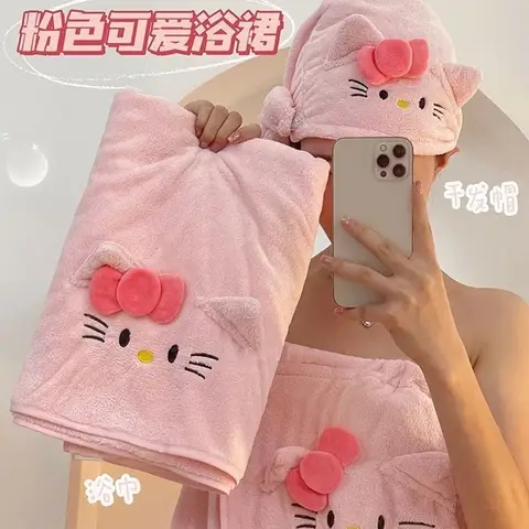 만화 헬로 키티 애니메이션 마른 머리 모자 귀여운 목욕 스커트 목욕 타올 산호 보풀 수건 물 흡수 유물 가구 카와이