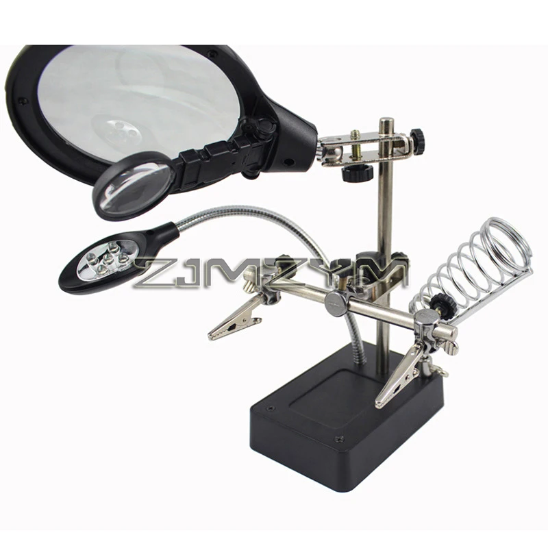 Soldering Magnifier Holder Auxiliary Clip LED Lighting Manual Magnifier Lens with Holder Clip Repair Desk Lamp with EU/US Plug