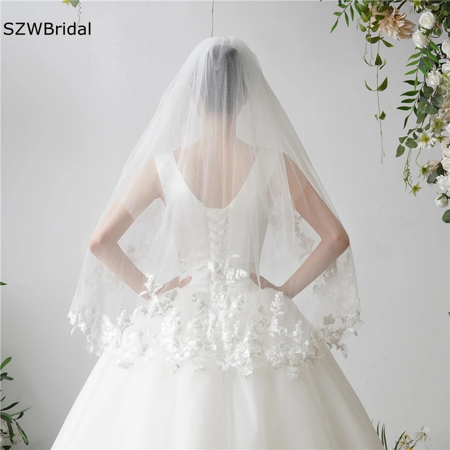 In Stock Short Wedding veils for bride Velos de novia Mariage wedding accessories Welon matrimonio boda White Ivory Bridal Veils