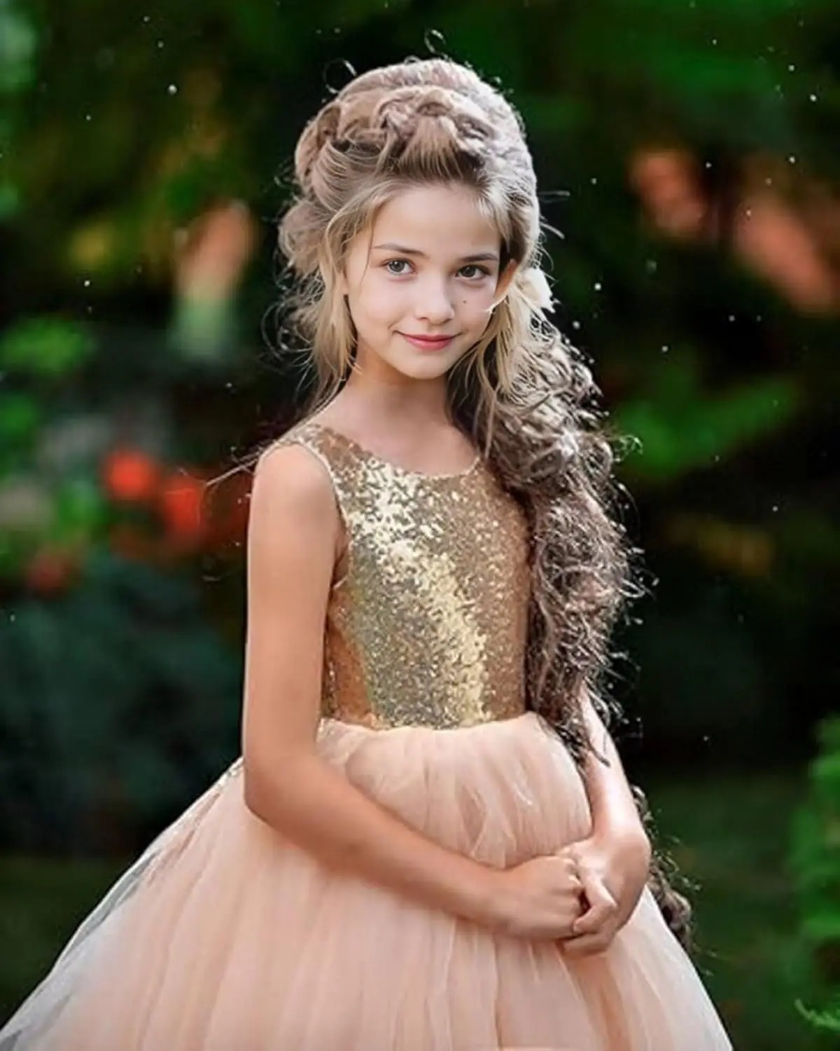 Vestidos de princesa para niña, vestidos de boda de tul con lentejuelas, vestido de primera comunión con cuello redondo, vestido de desfile para niña, vestido de baile Formal