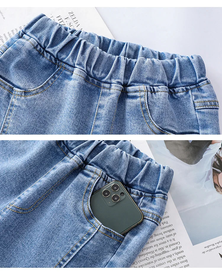 Elegante Kinder-Jeans mit Schlitz und Perlen für Mädchen, schmal geschnittene Denim-Hose mit Schleife, Kinderhose mit Schleife, Größe 5 6 7 8 9 10 11 12 13 14 – Detail 19